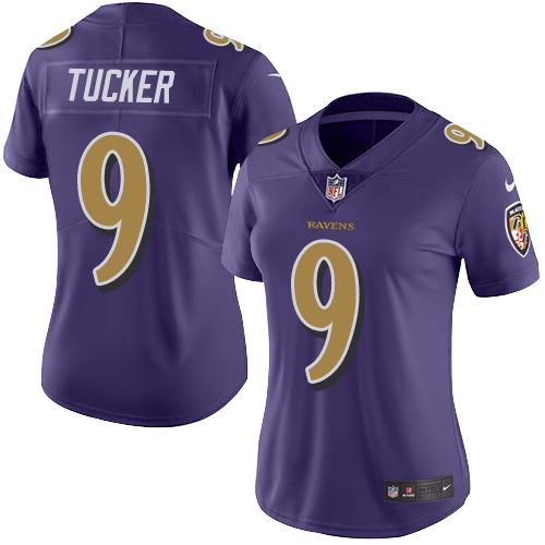 Nike Ravens #9 Justin Tucker Purple Women's Stitched NFL Limited Rush Jersey